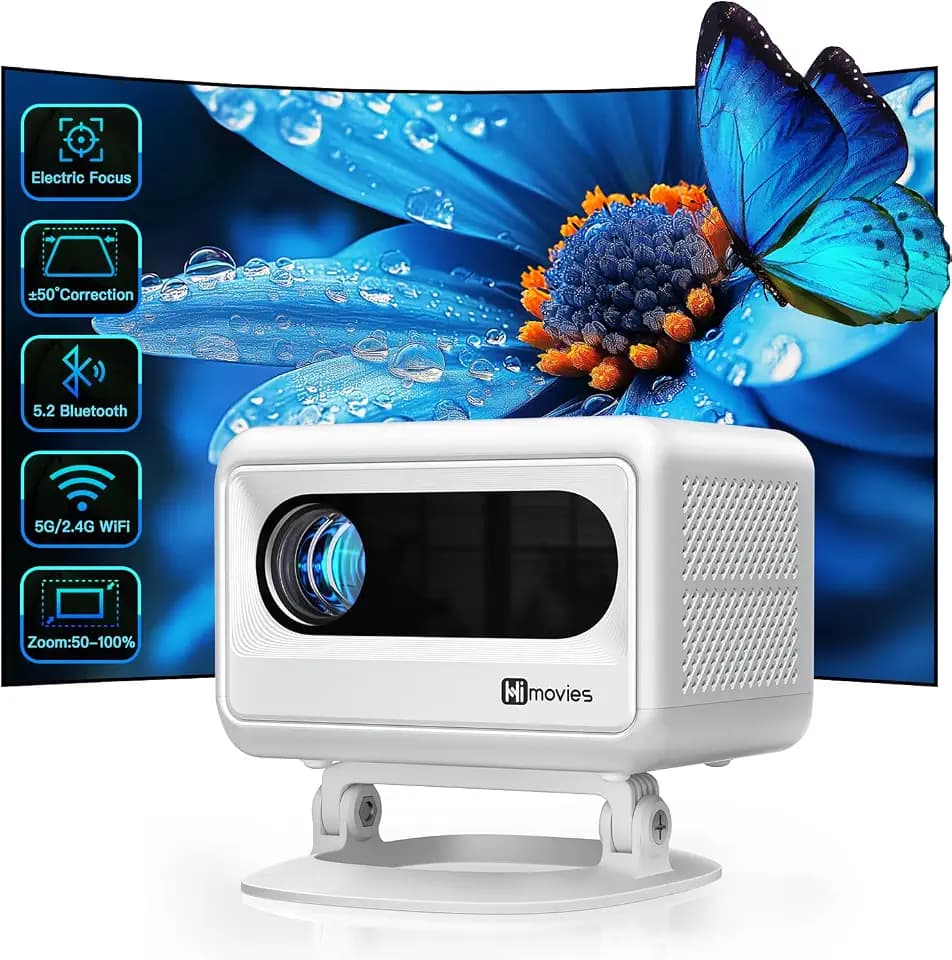 【Snow White Projector & Built-in Apps】XuanPad Mini Projector with Wi-Fi and Bluetooth, Full HD 1080P Smart Portable Projector with 210° Stand, Auto Vertical Keystone, Compatible with HDMI/USB/TV Stick