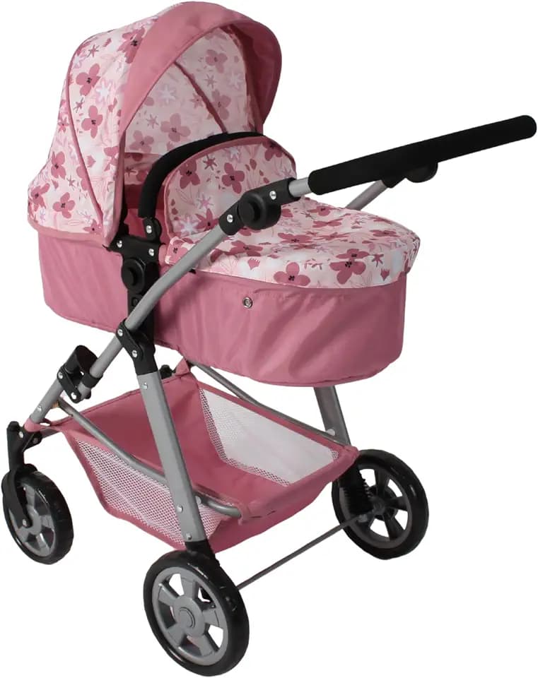 Bayer Chic 2000 Puppenwagen Nele | 2in1 Kombi-Buggy Flowers Rosa