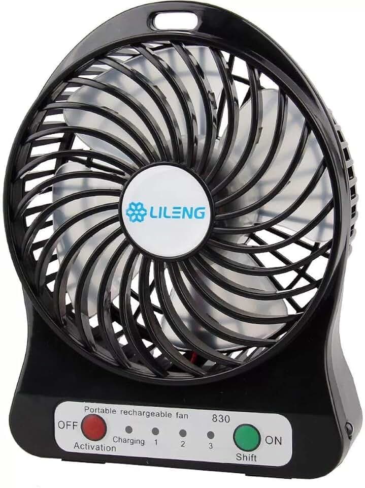Palm Tragbarer Mini-Ventilator mit 3 Geschwindigkeiten, wiederaufladbar, für Zuhause und Büro, für drinnen und draußen (schwarz)