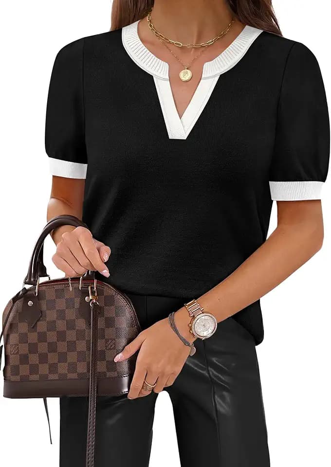 WIHOLL Short Sleeve Sweater Tops 2026 Spring Summer Trendy Knit Business Casual Essential V Neck Sweaters