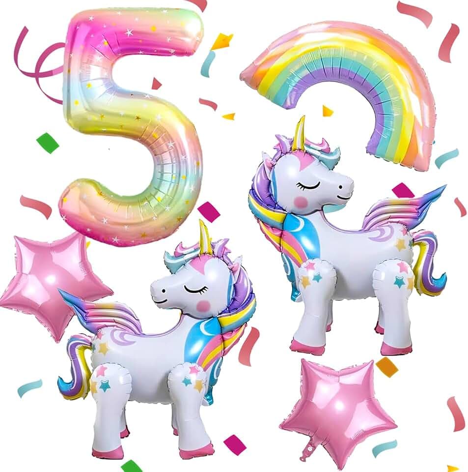 Self Standing Unicorn Balloons, 5th Unicorn Theme Birthday Party Decoration