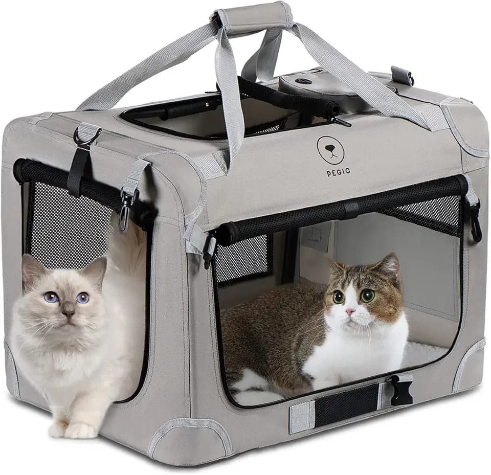 PEGIC Katzentragetasche für 2 Katzen, tragbare, weichseitige, große Haustiertragetasche für Reisen, Innen- und Außeneinsatz, XL, 61,0 x 40,6 x 40,6 cm