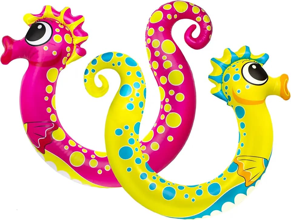 Poolmaster Seahorse Inflatable Pool Noodles for Kids, 2-Pack Pool Floaties with Seahorse Head and Tail, Fun Pool Toys for Pool, Lake or Beach