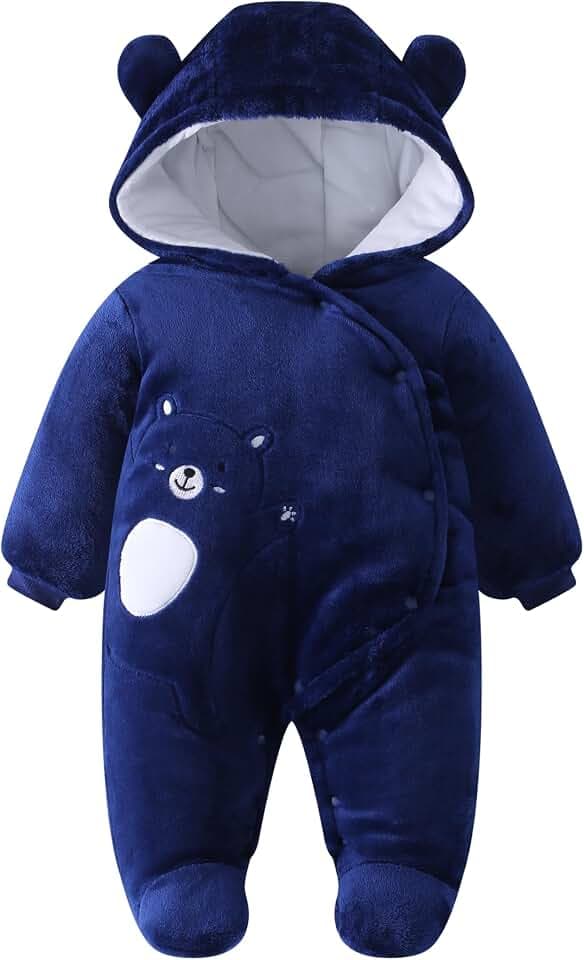 JiAmy Baby Schneeanzüge Fleece Winter Overall mit Kapuze Mädchen Jungen Warm Outfits Marineblau 9-12 Monate