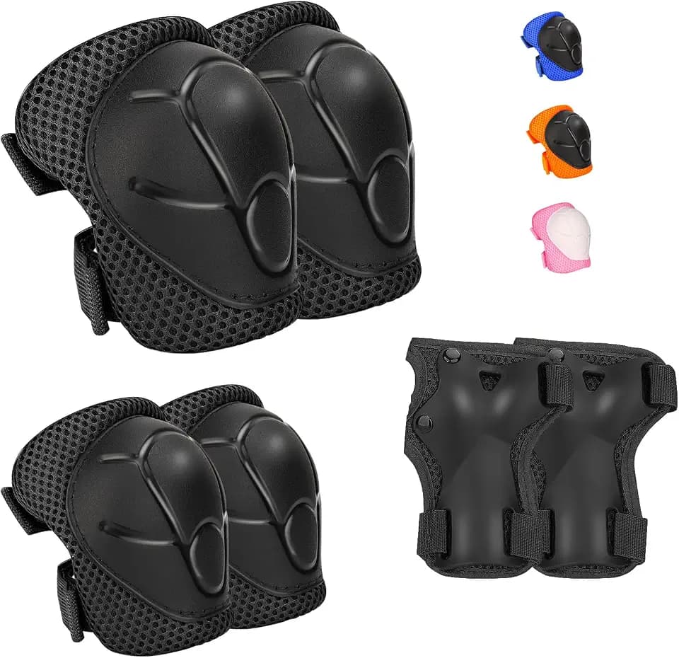 Kids Protective Gear Set - Knee Pads Elbow Pads with Wrist Guards for Ages 3-12 | 3-in-1 Safety Protective Gear for Skating, Cycling, Biking, Roller Skates, Scooters (Black, ‎S(3-7Years))