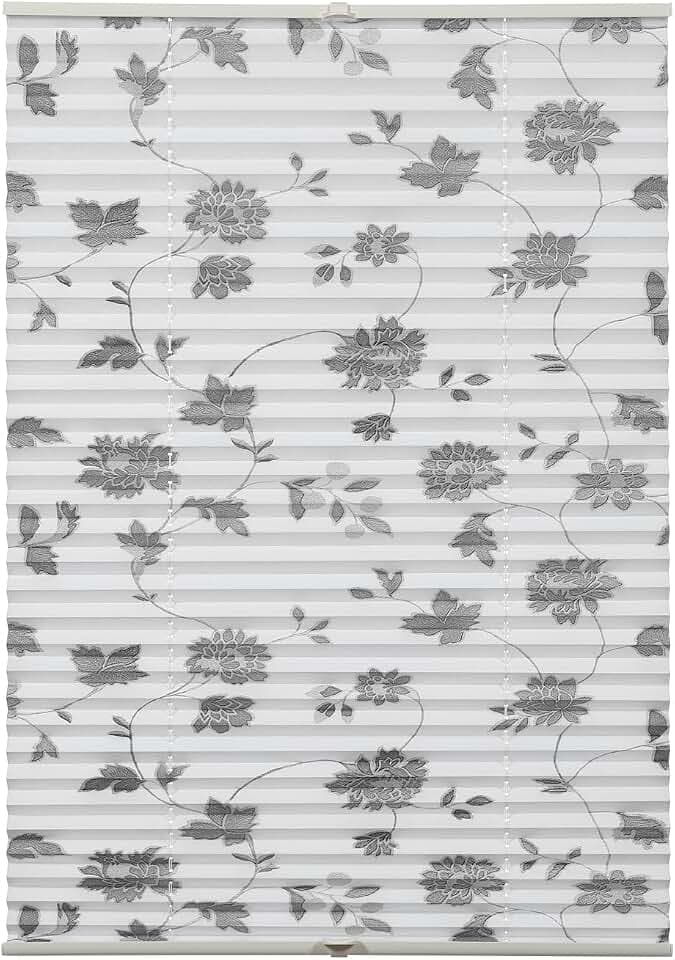 GARDINIA Plissee Concept zum Klemmen, Blickdichtes Faltrollo, Lichtdurchlässig, Alle Montage-Teile inklusive, Höhenverstellbar, Blüten-Muster, Weiß, 80 x 210 cm (BxH)