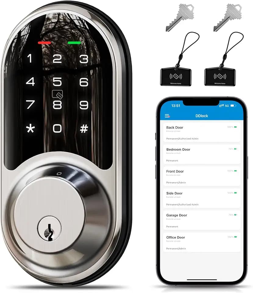 Veise RZ06 Smart Lock for Front Door with App Control, Satin Nickel