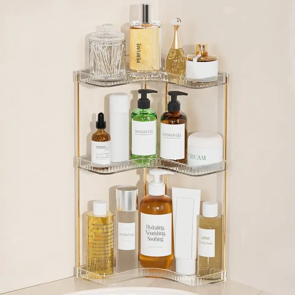Bathroom Counter Organizer, 3-Tier Corner Makeup Organizer Shelf, Clear