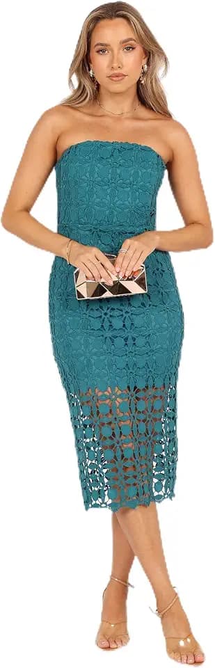 Petal & Pup Women's Candice Strapless Lace Midi Dress