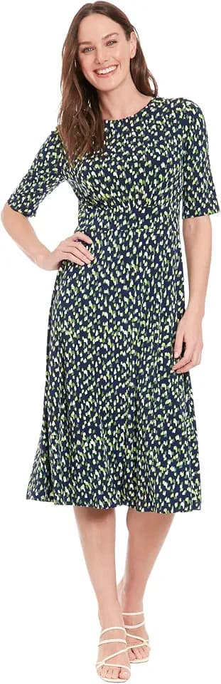 London Times Women's Elegant Half-Sleeve Mid-Calf Work Dresses for Women
