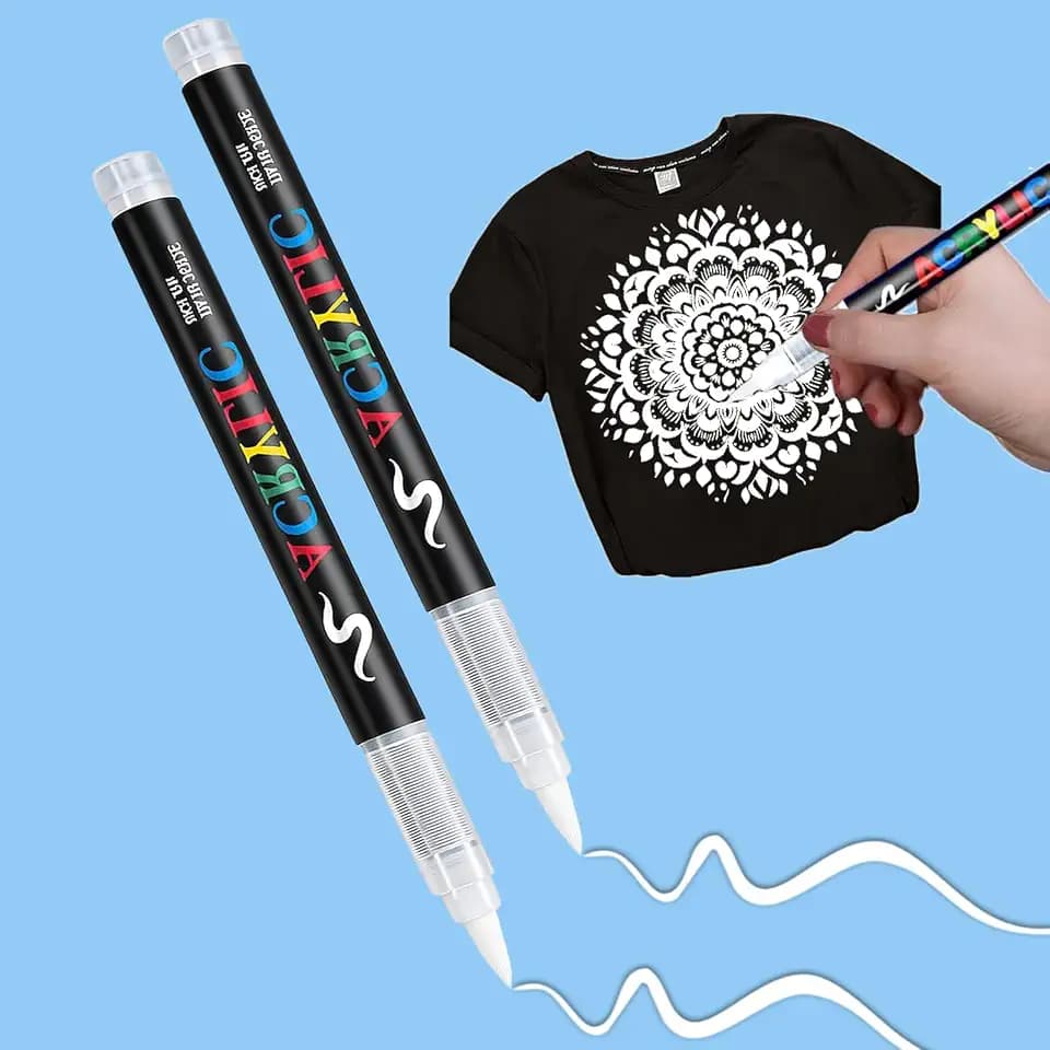 2 Stück Weiß Textilstifte Waschmaschinenfest Weicher Stift 1-6mm Textilmarker Lichtecht und Wasserfeste Stifte Textilfarbe Stoffmalstifte für Zum Malen auf Stoff.