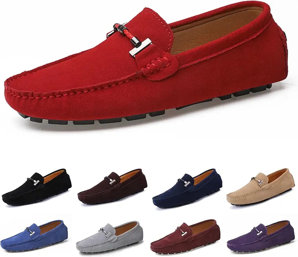 Men's Handmade Suede Dress Penny Loafers Fashion Square Toe Moccasin Slip On Driving Boat Shoes Daily Lightweight Non-Slip Flat Casual Shoes Large Size 6-15
