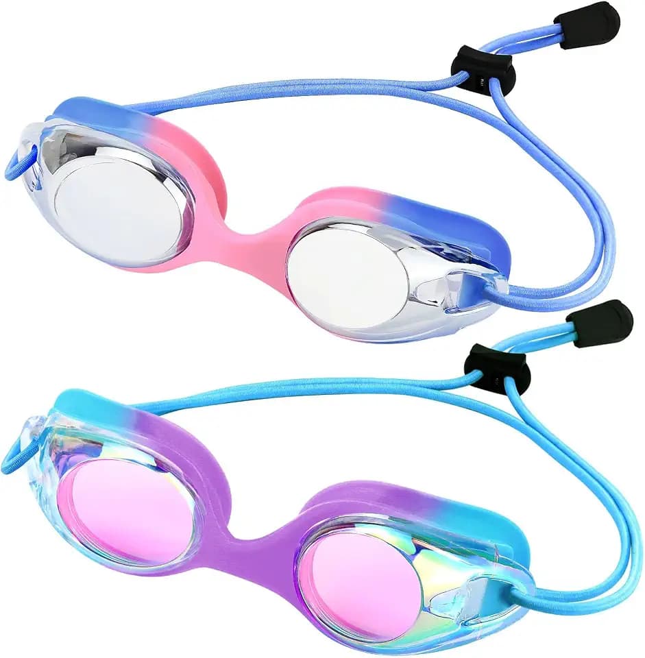 Vvinca Kids Swim Goggles with Bungee Strap，Quick Adjust Kids Goggles 3-14