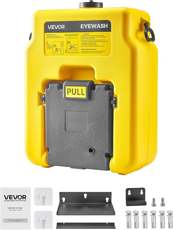 VEVOR Augenspülstation 53 L, OSHA-zugelassene Augendusche Wandmontage/auf ebener Fläche, Augenreinigungsgerät mit 2 Düsen, Erste-Hilfe-Augenspüleinheiten für Schulen, Labore, Fabriken, Gelb