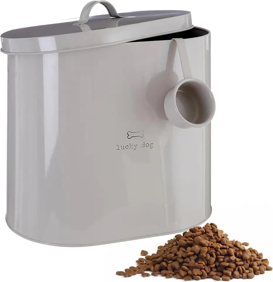 Premier Housewares Adore Pets Lucky Dog, Easen Aufbewahrungs Mülleimer mit Löffel, Natur, 6,5 Liter