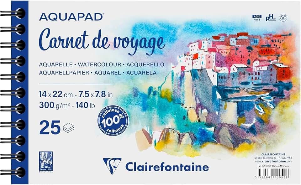 Clairefontaine 975958C Skizzenbuch Aquapad Spirale 14x22cm 25 Bogen 300g