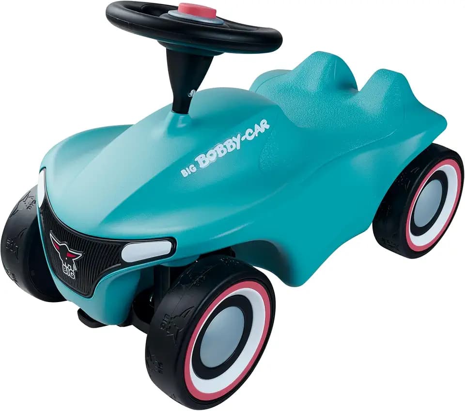 Big Bobby Car Neo Azur - Rutschauto ab 1 Jahr, Azur-Blau, Auto für Kinder mit Flüsterreifen, Sicherheits-Lenkrad und Hupe, 1-5 Jahre (max. 50 kg)