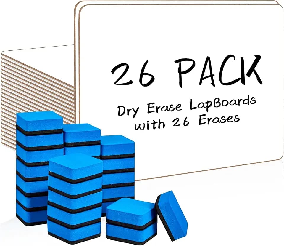 PANDRI 26 Pack Double Sided Dry Erase Boards with 26 Erasers, 12.5 x 9 Inch
