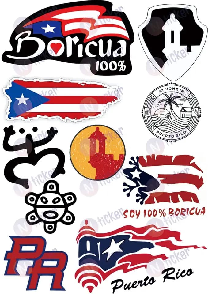 The Original Puerto Rico Sticker Decal Set - Waterproof Vinyl - Hard Hat Sticker, Boricua, Coqui, El Morro, Car Bumper, Window, Laptop, Water Bottle (10pcs)