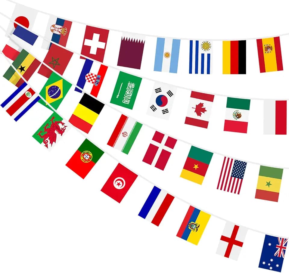 AhfuLife 32 Countries World String Flag Banner for Party Decorations