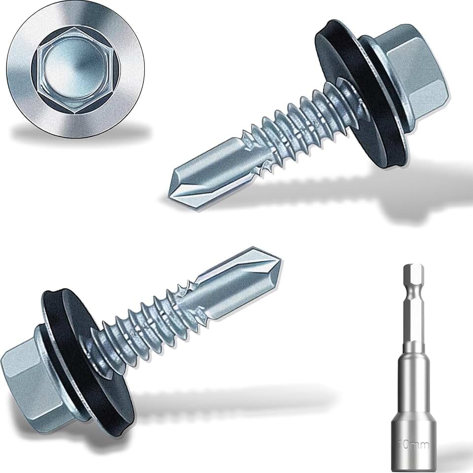 90 pcs Blechschrauben 4,8x25mm Sechskant mit Dichtscheibe Verzinkt Silber