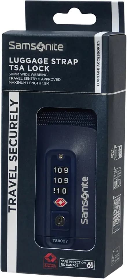 Samsonite TA Revolution – Gepäckgurt mit TSA‑Schloss, Verstellbar 50mm, Robuste klick‑Schnalle, Sicheres Kofferband für Reisen, Blau (Midnight Blue)