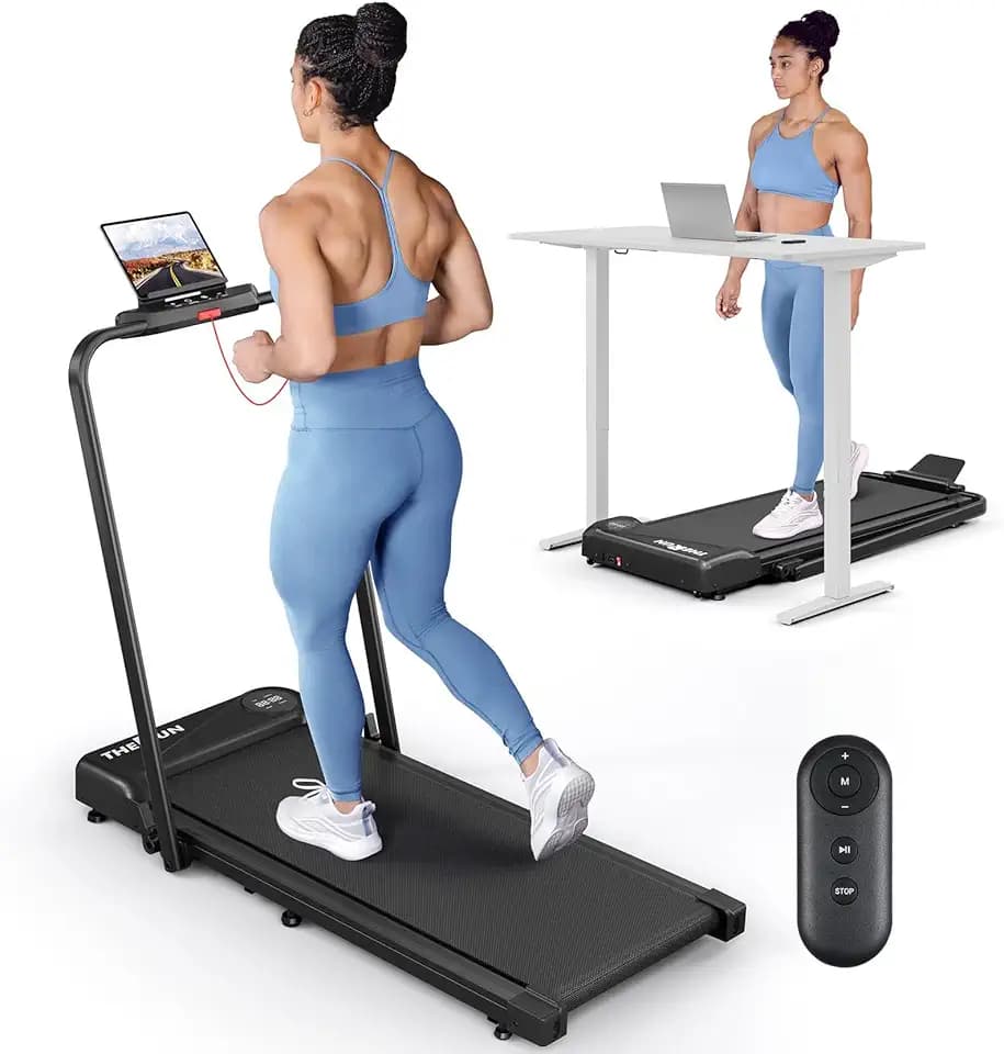 THERUN Walking Pad with Handle Bar, Under Desk Walking Treadmill for Home
