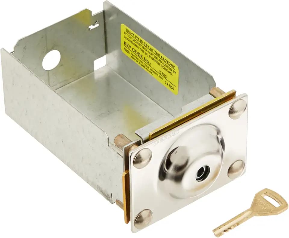 Greenwald Industries 8-1210 Genuine OEM Coin Box for Laundry Appliances, 6.37"D x 3.87"W x 2.75"H, Silver