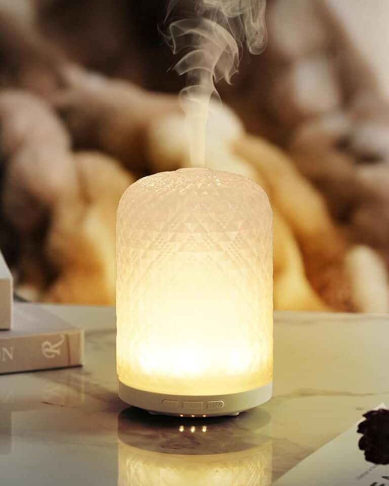 Essential Oil Diffuser - 2.4 MHz Ultrasonic Glass Diffuser with Pulse/Continuous Mist & 3 Night Light Modes, Waterless Auto-Off, Silent Aromatherapy Diffuser for Home, Office, Gifting & Home Decor