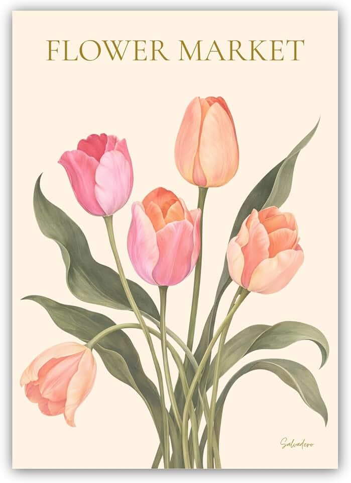 SALVADERO Blumenposter – moderne Wanddekoration, Premium-Mattpapier 250 g/m², ohne Rahmen (Flower Market, 42L x 30B cm)