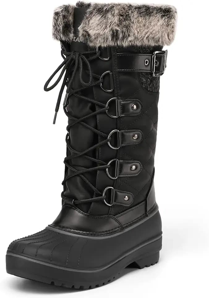 DREAM PAIRS Damen Schneestiefel Schnürung Wasserdichtes Obermaterial Kunstpelz-Futter rutschfeste Sohle