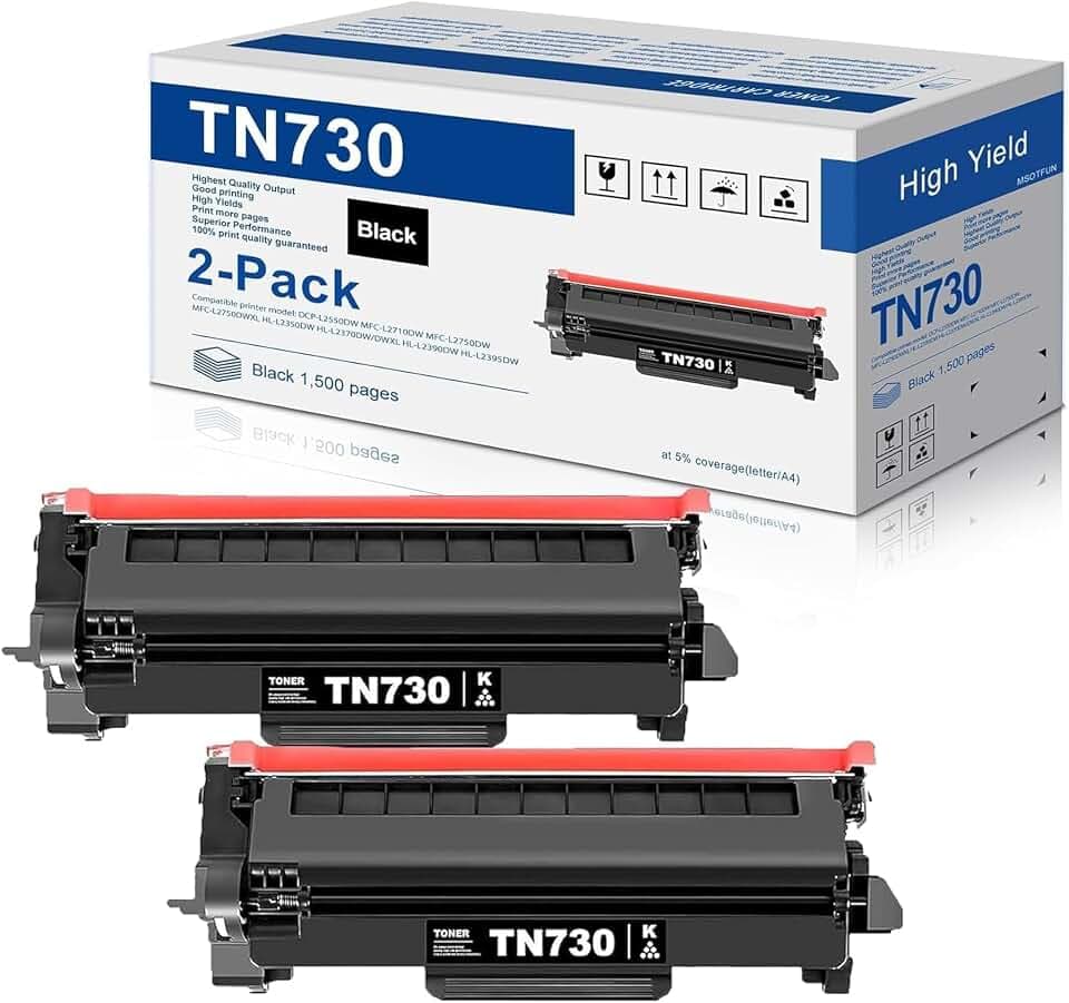 TN730 TN-730 Black Toner Cartridges 2 Pack Compatible TN730 Toner