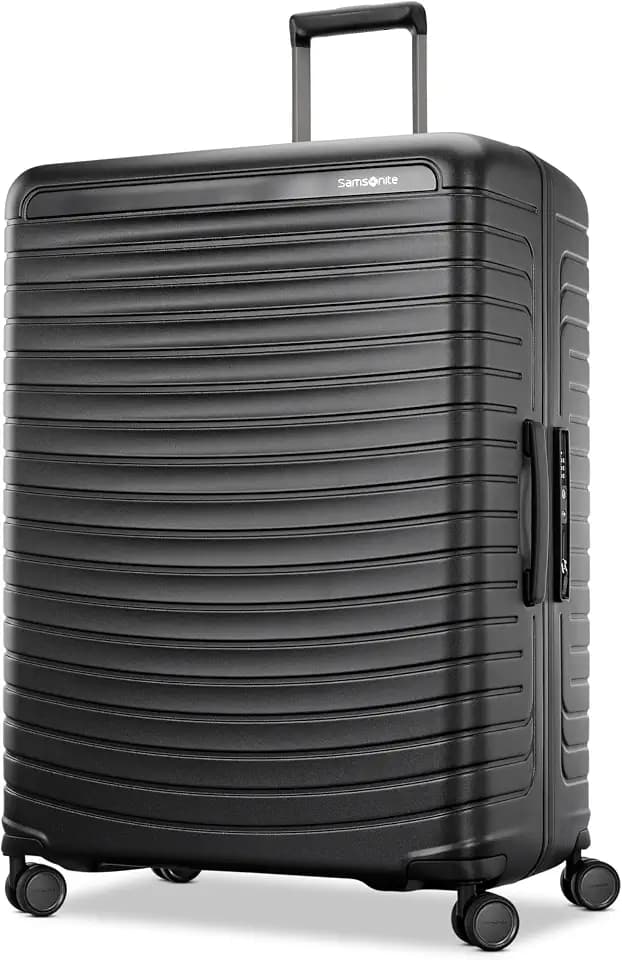 Samsonite Framelock Max Hardside Luggage with Spinner Wheels, Lightweight zipper-less (Asphalt Black, Large Spinner)