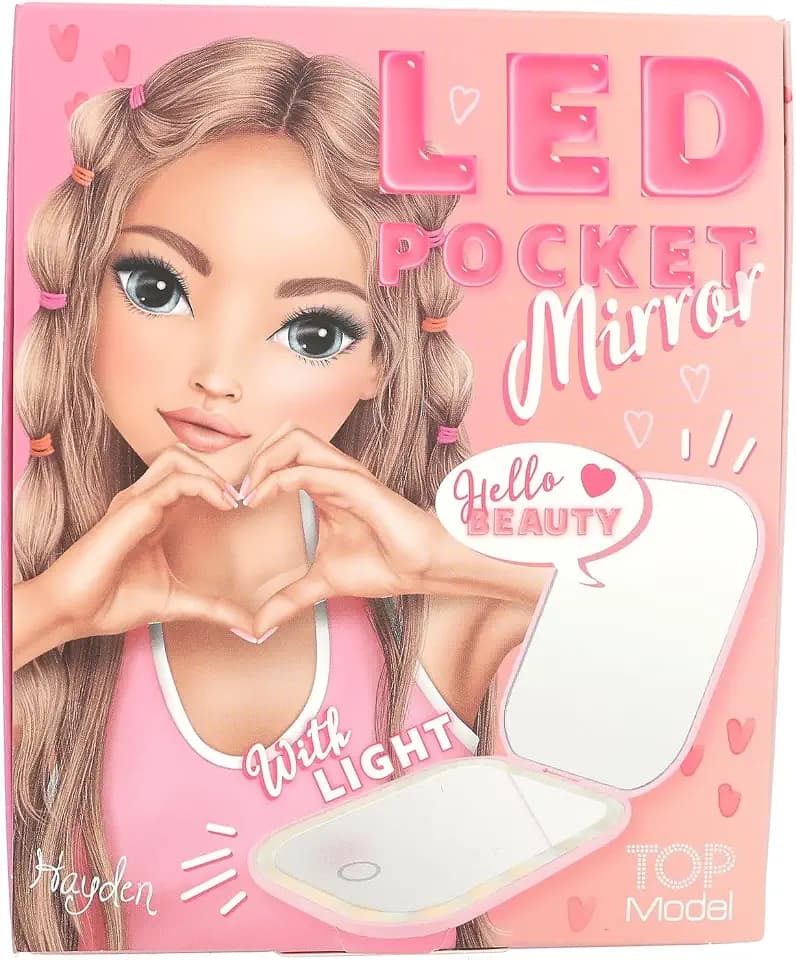 Depesche 13502 TOPModel - LED Taschenspiegel Beauty and ME, Klappspiegel in Rosa, mit Vergrößerungsspiegel und 3 Licht-Stufen, inkl. Ladekabel