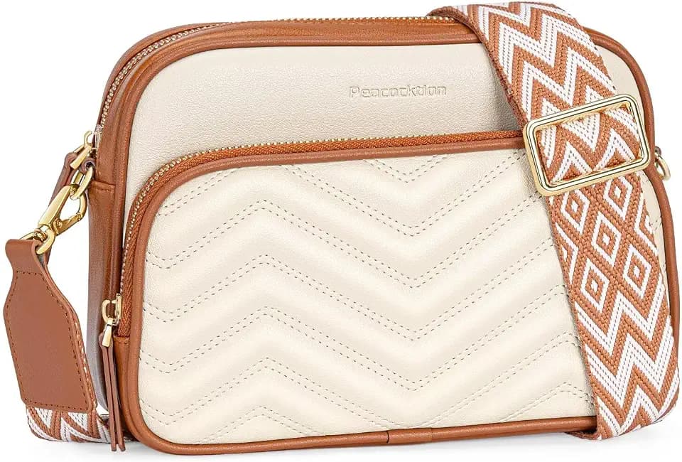 Peacocktion Crossbody Bags for Women Travel Quilted Vegan Leather Small Cross Body Purses Shoulder Handbags with Wide Strap