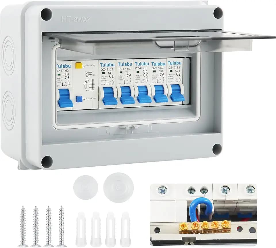 Sicherungskasten mit fi schalter, 63A 30mA RCD mit 4 MCB 2 x 6A+10A+20A+32A