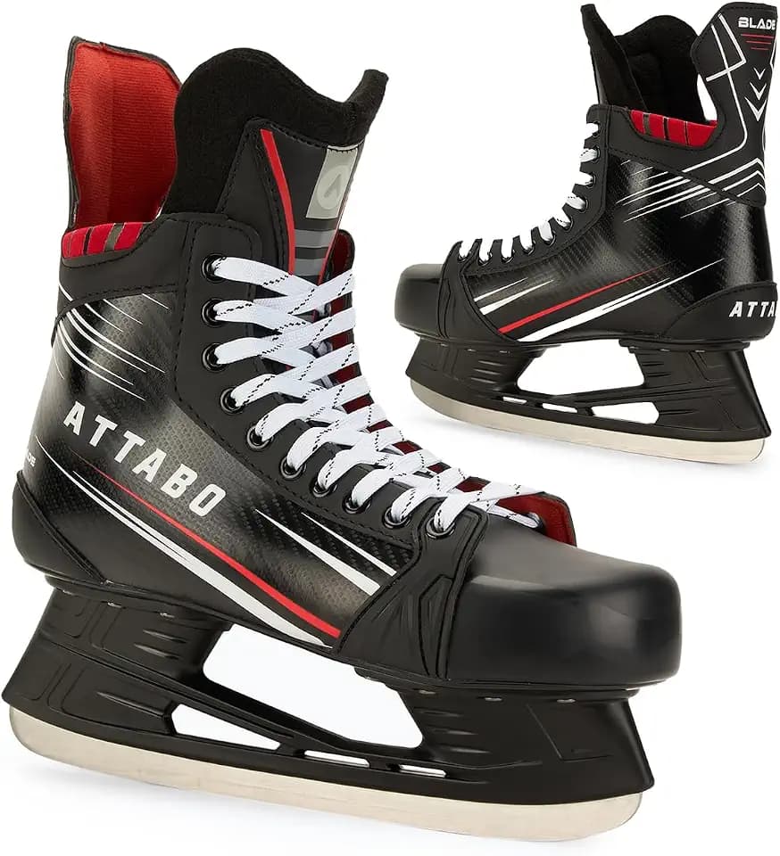 ATTABO Eishockey Schlittschuhe Herren Blade in Schwarz Größe 39 EU Langlebige Edelstahlkufe Stabiler Knöchelschutz Schnürverschluss Komfortabel und langlebig für Fortgeschrittene