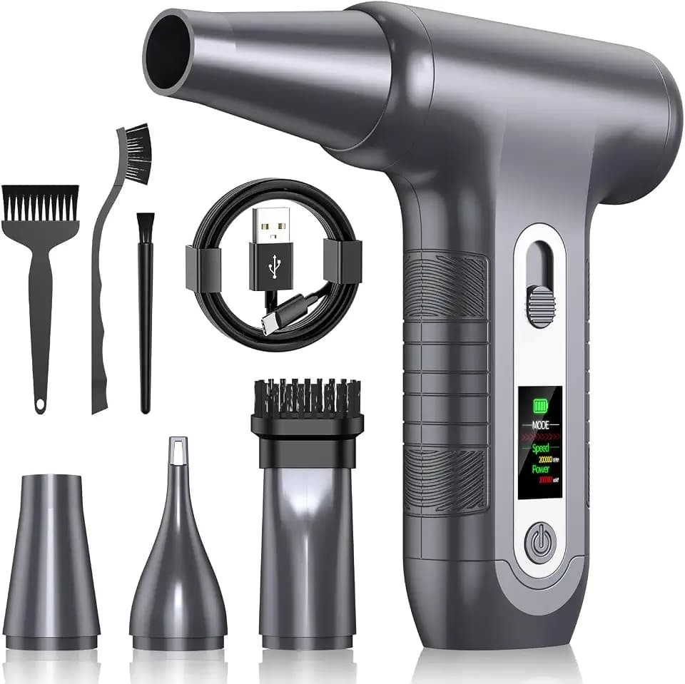 Elektrische Staubgebläse 200000 RPM mit HD‑Display - Air Duster Mini‑Gebläse für PC‑Reinigung mit LED‑Licht, Druckluftspray für Laptops, Tastatur, Elektronik, Modell W06, Silber