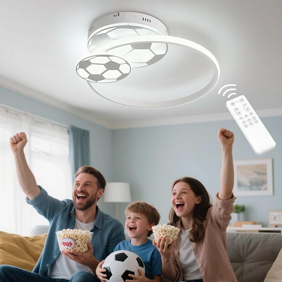 46CM LED Deckenlampe Kinderzimmer Lampe Decke Deckenleuchte Schlafzimmer Dimmbar mit Fernbedienung Nachtlichtfunktion 3000K-6000K Fußball Deckenleuchten für Kinder Jungen Wohnzimmer
