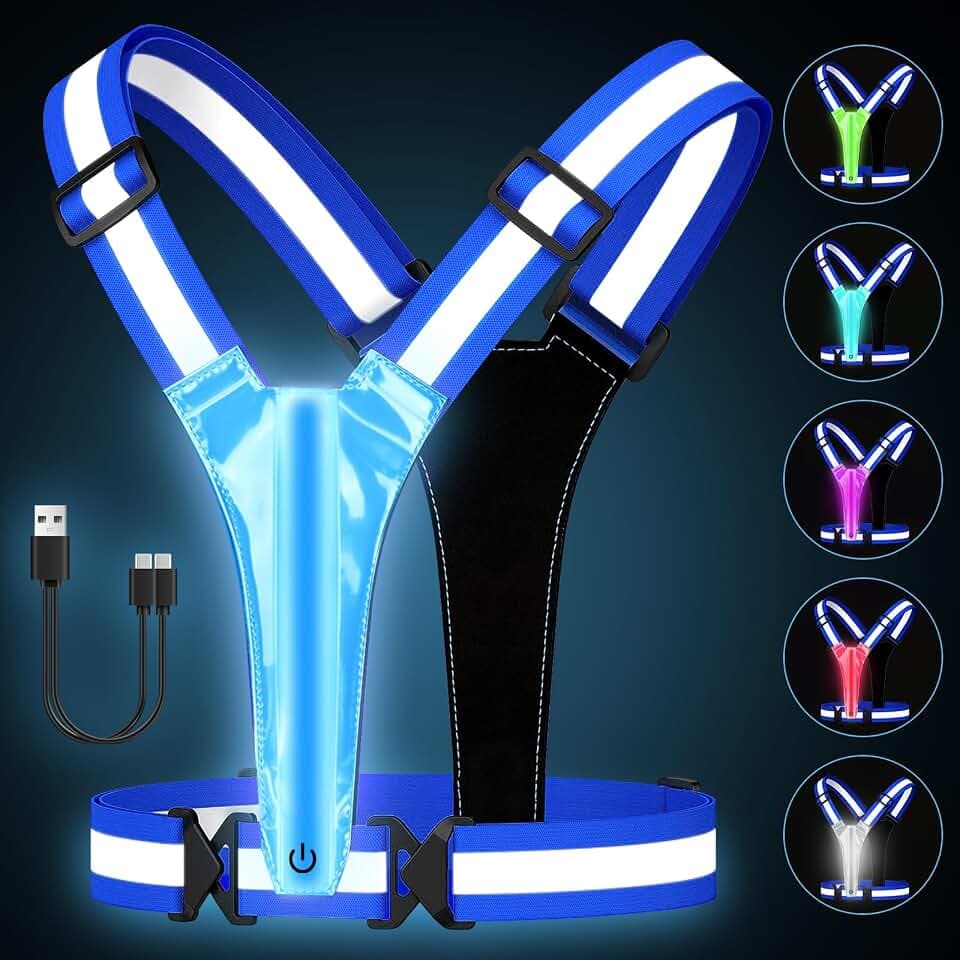 Fitense LED Warnweste Fahrrad Reflektorweste, LED Laufweste Reflektorweste Warnweste Wiederaufladbare USB Lauflampe, Reflektorweste Leuchtweste Lauflicht für Joggen Wandern oder Radfahren