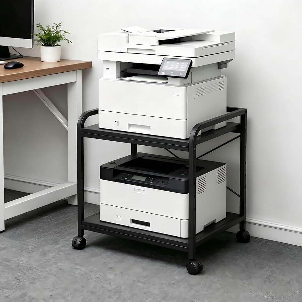 Garvee 2 Tier Under Desk Printer Stand with Storage,20" Deep Printer Table