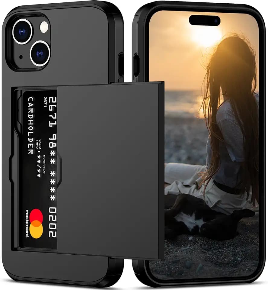 Nvollnoe for iPhone 15 Case with Card Holder Black