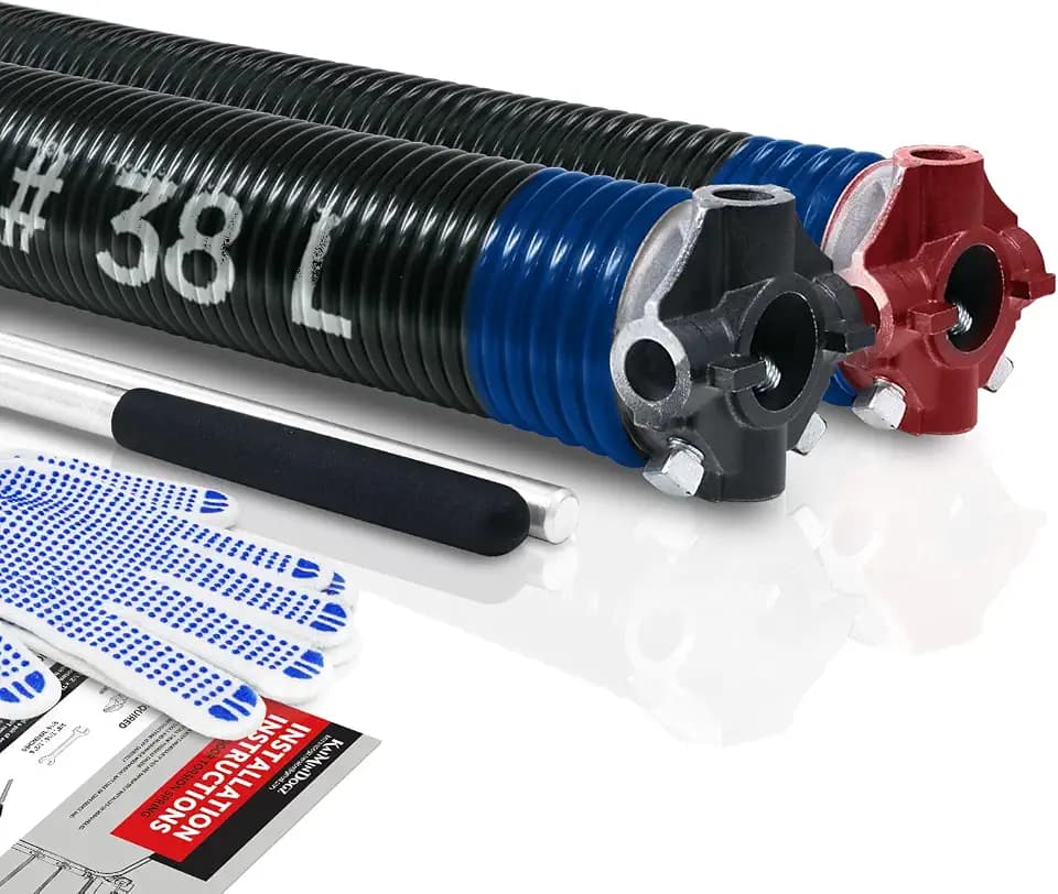 Pair of 2" Garage Door Torsion Springs Set with Non-Slip Winding Bar & Gloves,High Precision Electrophoresis Black Coated, for Replacement & Installation, MIN 16,000 Cycles (0.262x2''x38'')