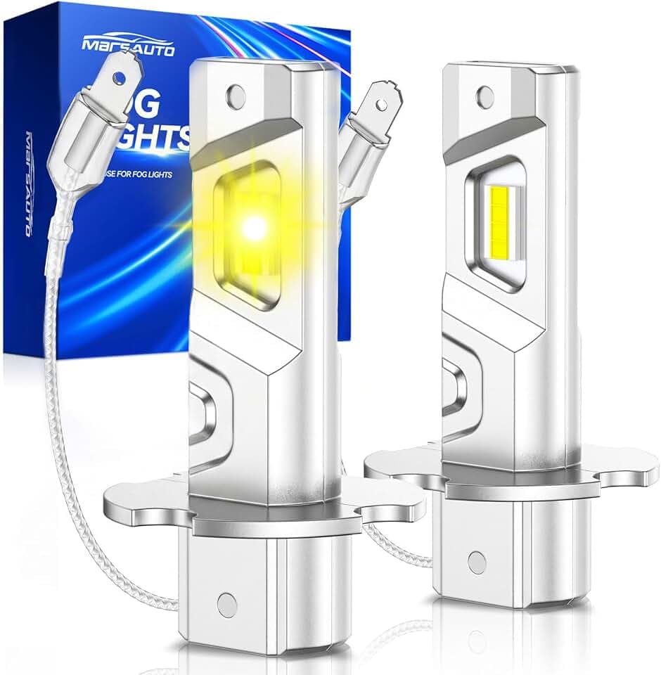 Marsauto H3 Yellow Led Fog Light Bulb, 600% High Bright H3LL Fog Lights Led, 12,000LM 3000K Amber Yellow LED Fog Lights, 1:1 Mini Size Upgraded CSP Chips H3 Fog Bulb, RV Light Bulbs