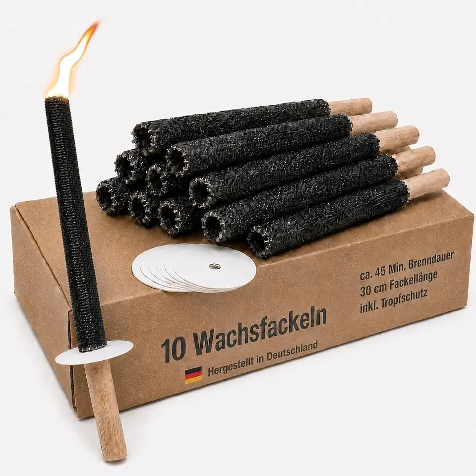 Wachsfackeln 45 min Brennzeit kleine Fackeln Wachstuchfackel (10 Stück)