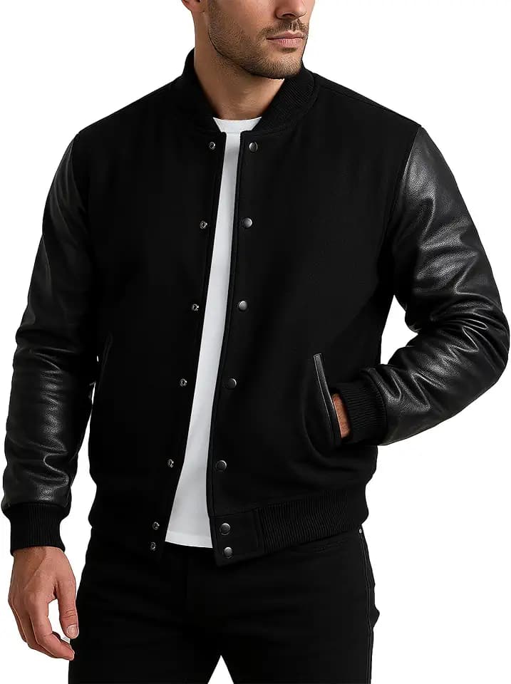 Fashion_First Unisex Damen/Herren Varsity College Jacke – Bomber-Baseballjacke – American Style Letterman Wolle + Kunstlederjacke