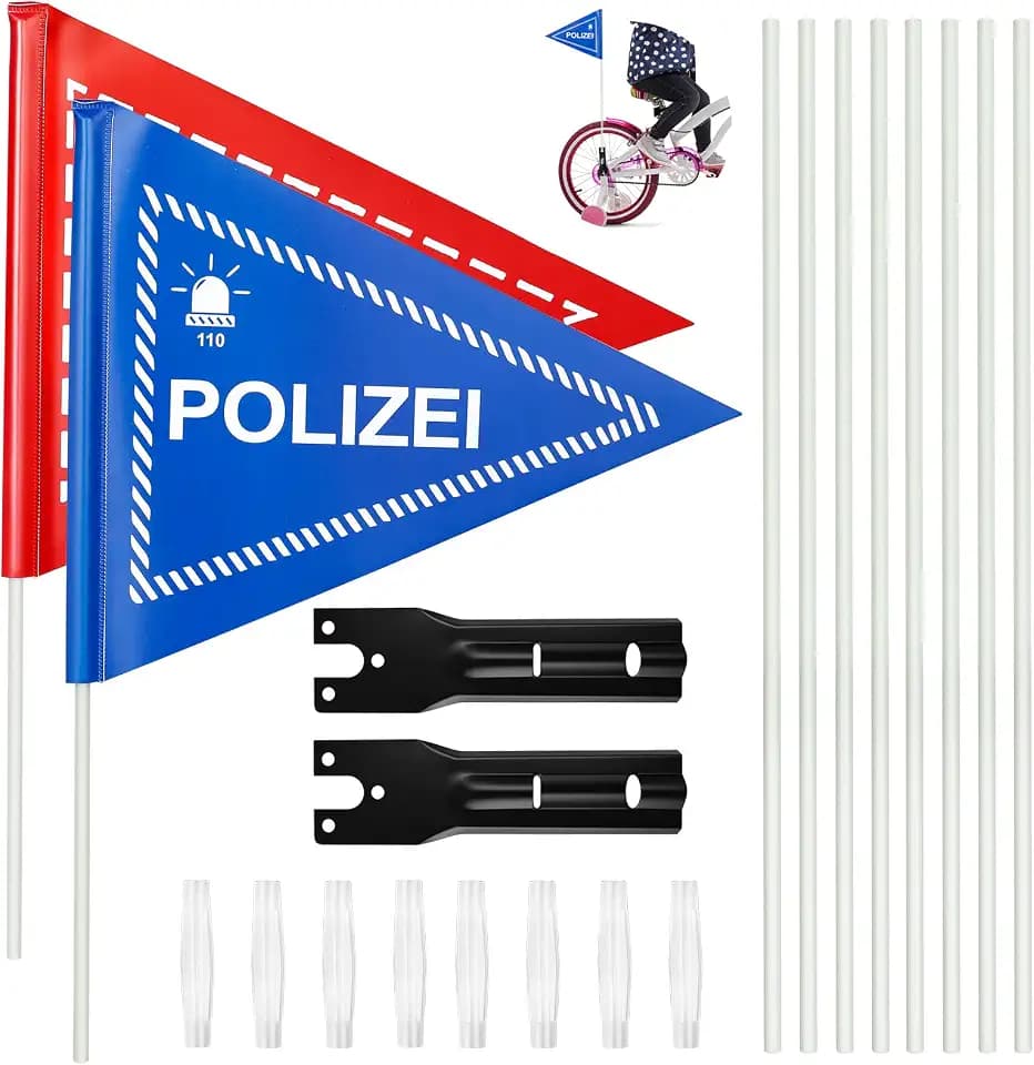 2 Stücke 180cm Fahrradfahne Feuerwehr und Polizei-Fahrradfahne Sicherheitswimpel Fahrradwimpel für Kinder Fahrrad Wimpel(Blau und Rot)