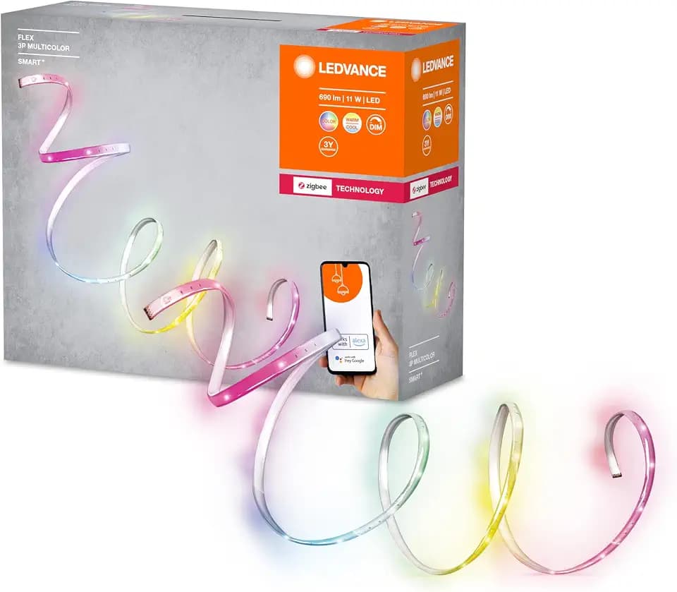 LEDVANCE Smarter Indoor Lightstrip, erweiterbarer LED Streifen mit ZigBee, 1.8m, warmweiß bis tageslicht (2000K-6500K), RGB Farbwechsel (16 Mio Farben), 4er-Pack