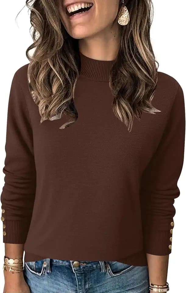 Mock Neck Sweaters for Womens Long Sleeve Fall Knit Pullover Sweater