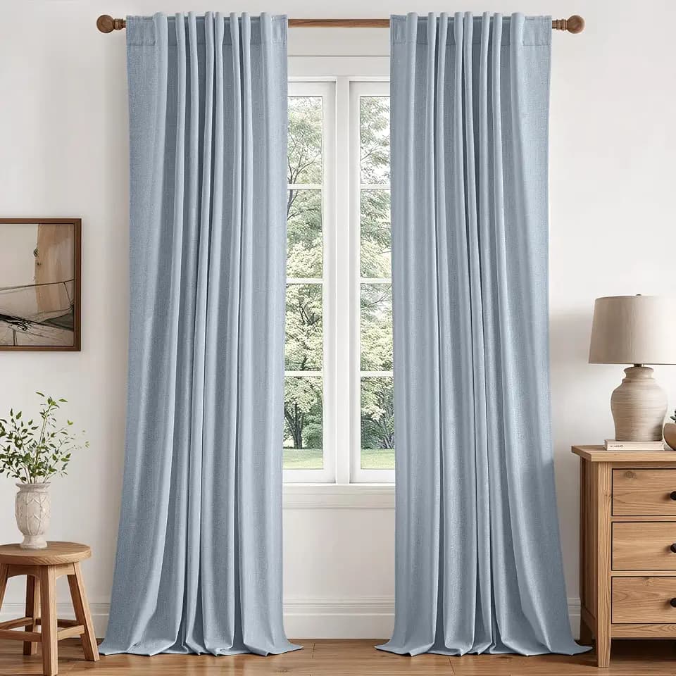 MIULEE 100% Blackout Linen Curtains for Bedroom 40W x 84L Light Blue